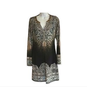 New Hale Bob Paisley Print Jersey Shift Dress Long Sleeve sz.XS ret.$216